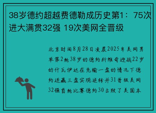 38岁德约超越费德勒成历史第1：75次进大满贯32强 19次美网全晋级